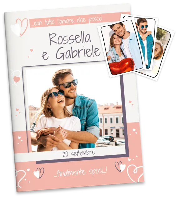 álbum de cromos de boda personalizado con las fotos de los novios