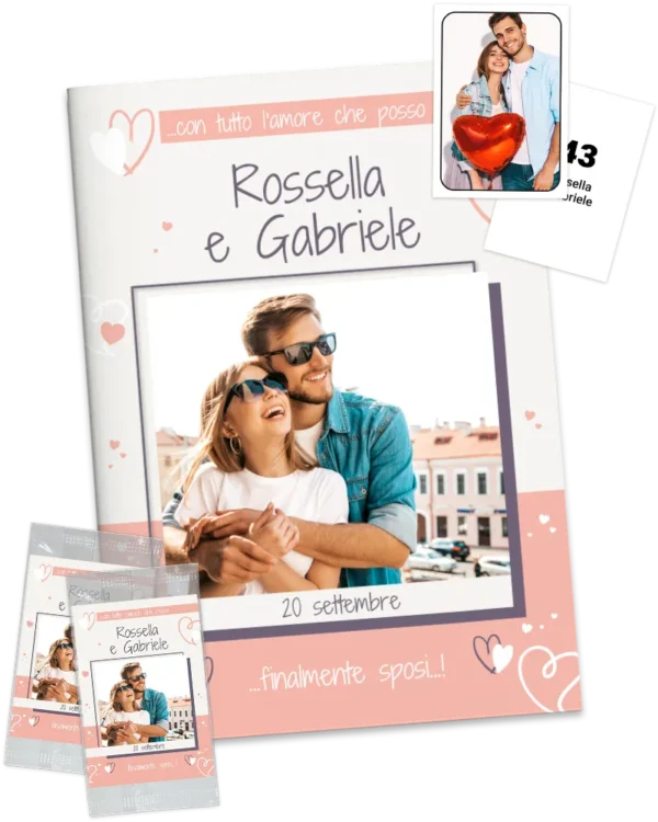 plantilla de álbum de cromos con fotos de los recién casados para un regalo único