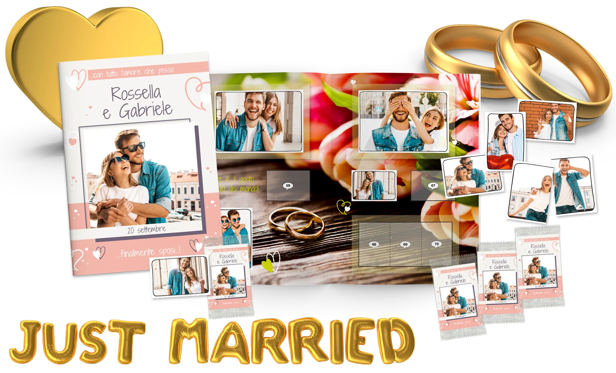 álbum de cromos de boda personalizado con las fotos de los novios