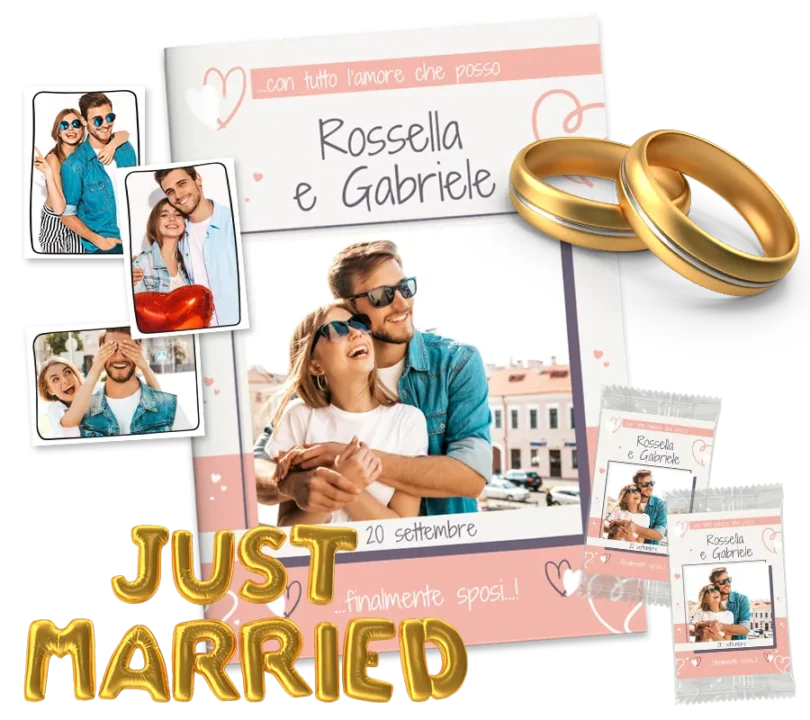 álbum de cromos de boda personalizado con las fotos de los novios